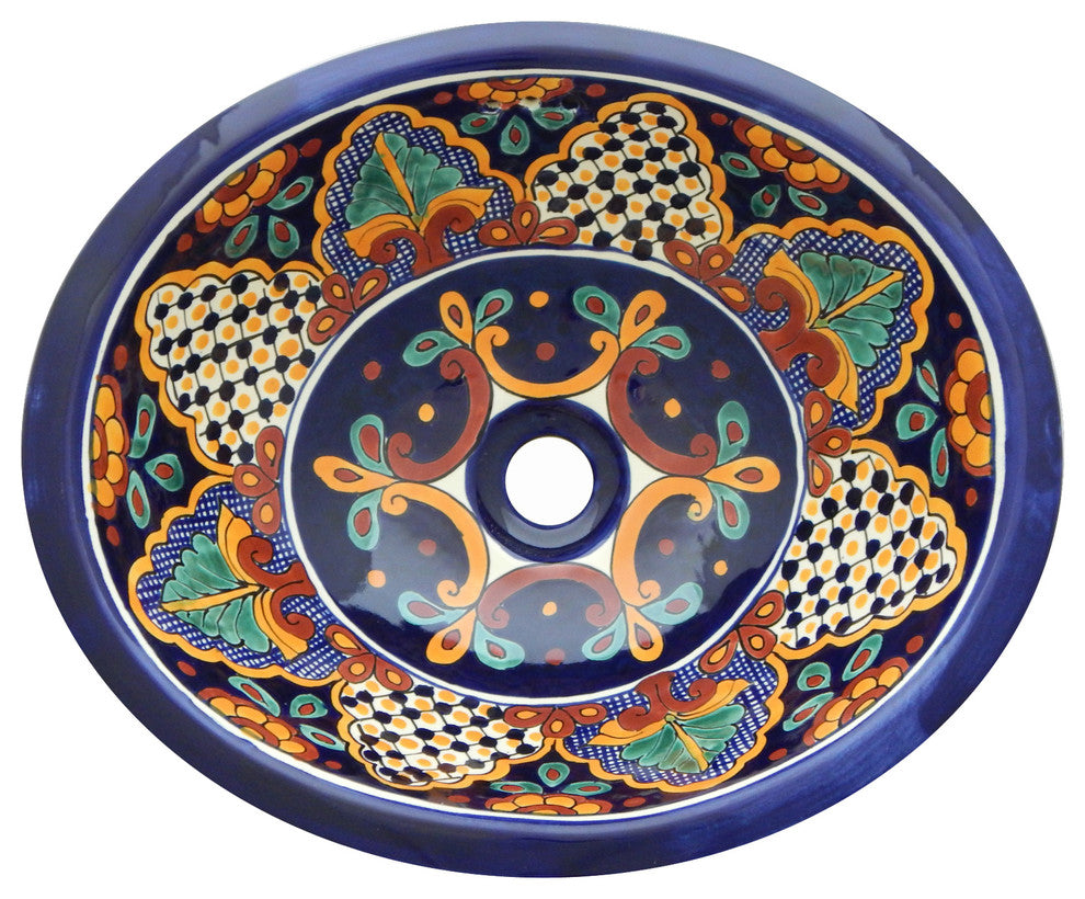Mexican Talavera Ceramic Hand Painted Bathroom Oval Sink