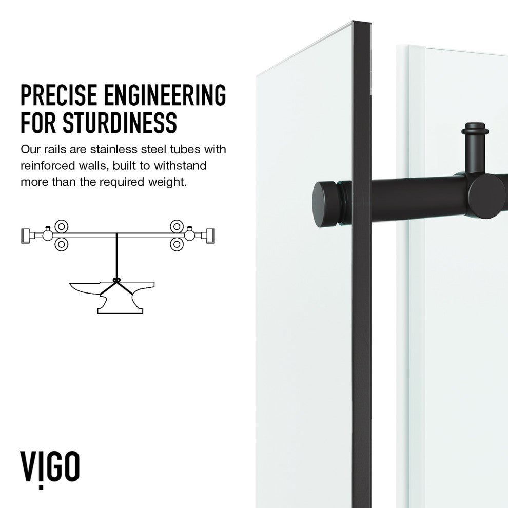 VIGO Elan E-Class Frameless Sliding Shower Enclosure, Matte Black, 36" D X 48" W X 82" H, Right Base