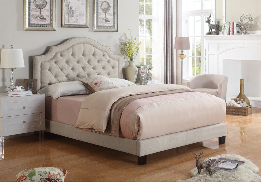 Rosevera Angelo Tufted Upholstered Panel/Platform Bed, Beige, King