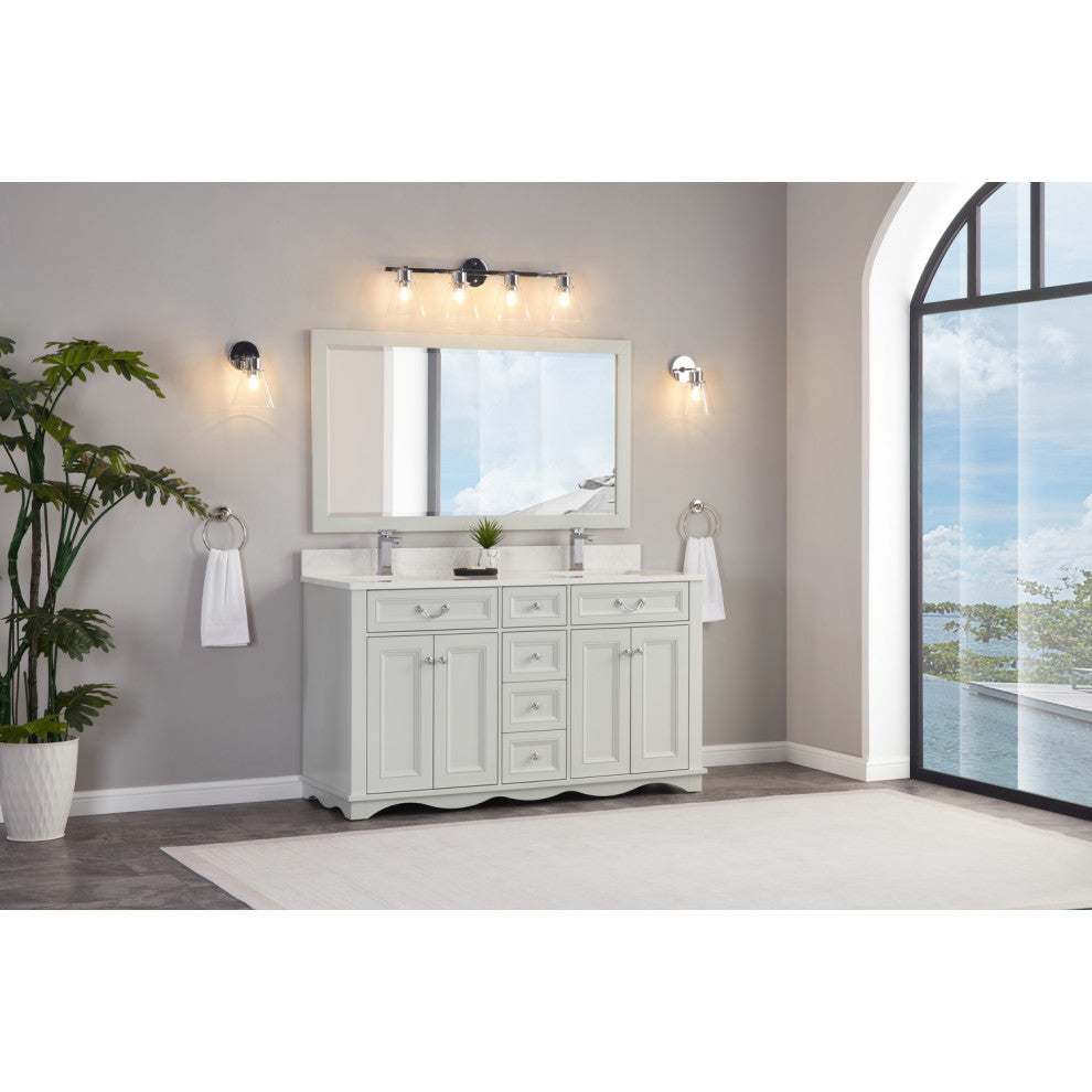 Vanity With Mirror, Sconce and Faucet Included, Silver Strand, 60"