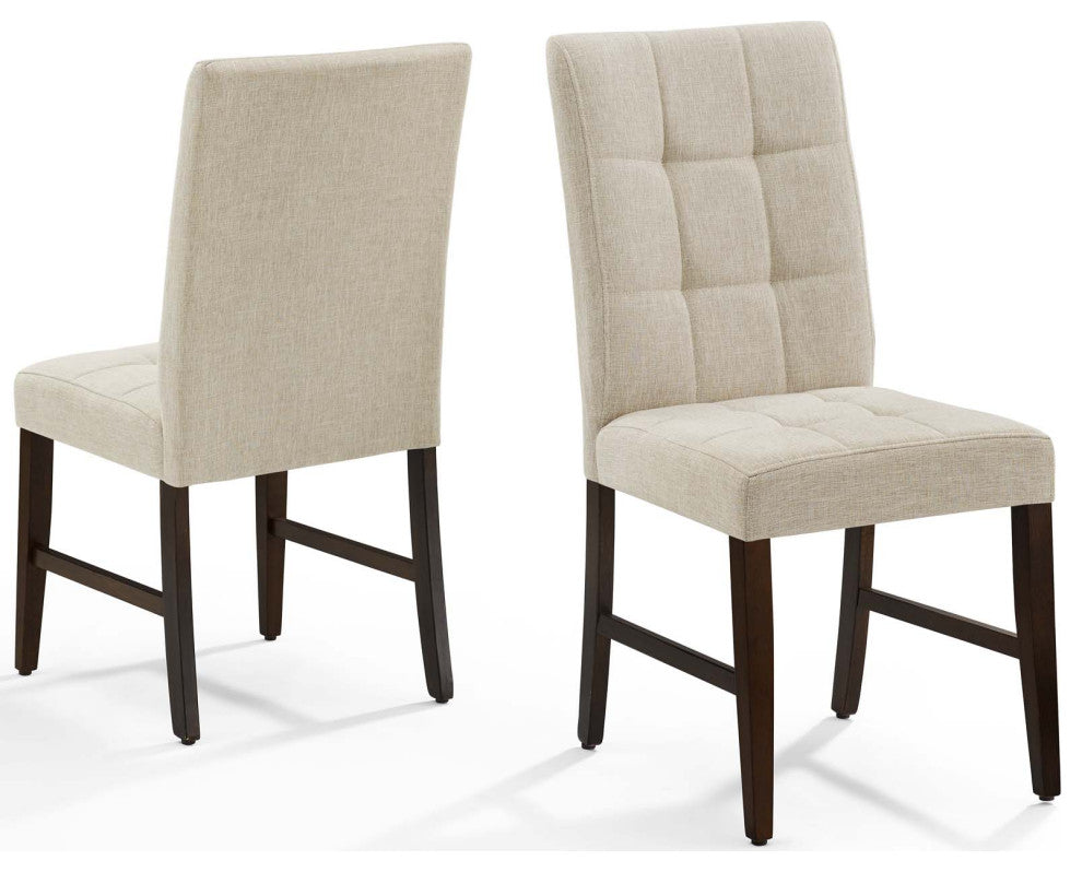 Tufted Side Dining Chair, Set of 2, Fabric, Wood, Beige, Cafe Bistro Restaurant