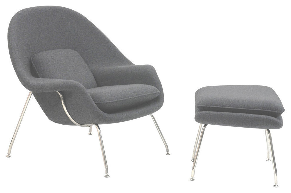 Modern Contemporary Living Room Lounge Chair and Ottoman, Light Gray