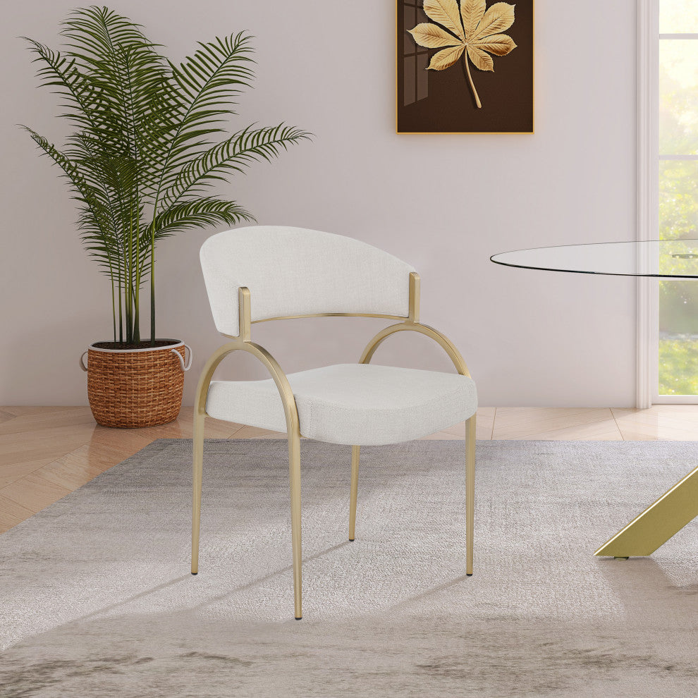 Privet Dining Chair (Set of 2), Beige, Brushed Brass Finish