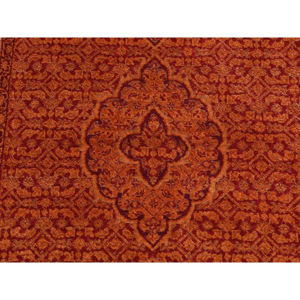 Pumpkin Orange Tabriz Mahi Wool Dense Weave Hand Knotted Runner Rug 2'9"x11'10"