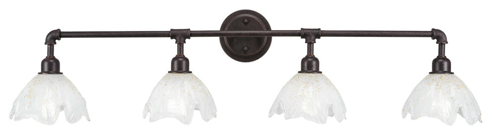 Vintage 4-Light Bath Bar, Dark Granite Finish, 7" Gold Ice Glass