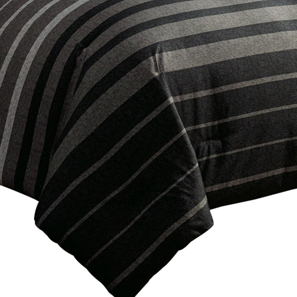 Benzara BM227295 10 Piece Queen Polyester Comforter Set ,Striped, Black & Gray