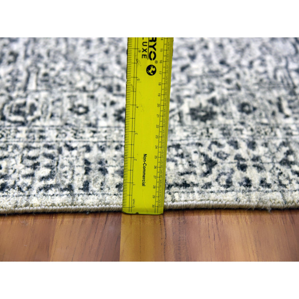 White Mamluk Dynasty Design Undyed 100% Wool Hand Knotted Runner Rug 2'7"x6'