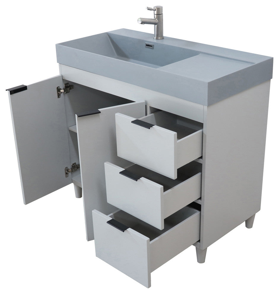 39" Single Sink Vanity, French Gray With Dark Gray Composite Granite Top