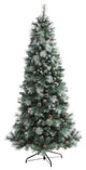 7' Frosted Tip British Columbia Mountain Pine Faux Xmas Tree W/Lights, Pinecones