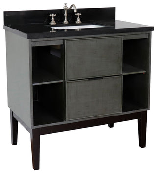 37" Single Vanity, Linen Gray Finish With Black Galaxy Top And Rectangle Sink