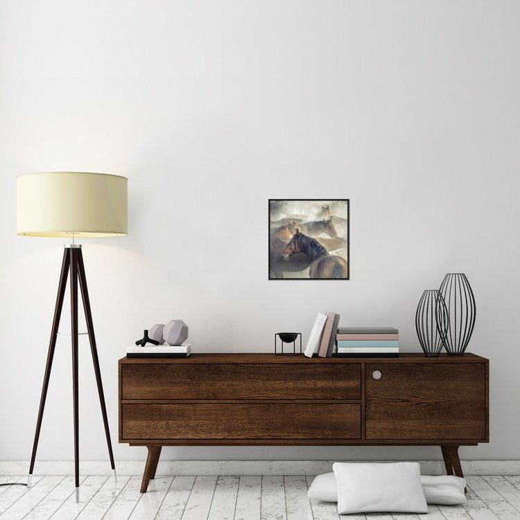 "Tired Horses" Framed Canvas Giclee by Huseyin Taskin, 19x19"