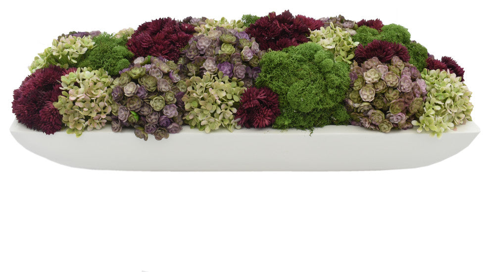 Creative Displays Arrangement With Colorful Sedum and Moss, Fiberstone Planter