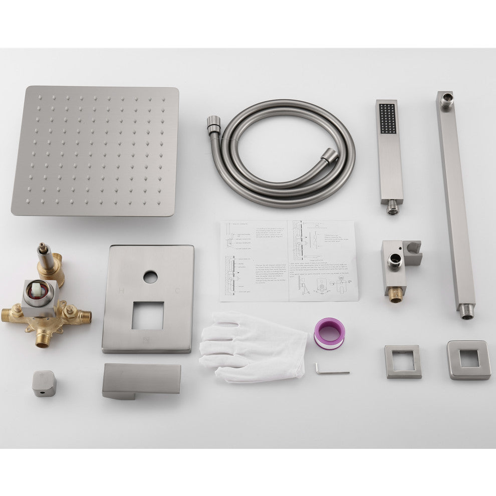 Givingtree Wall Mounted Square Rainfall Shower System with Valve 10 in