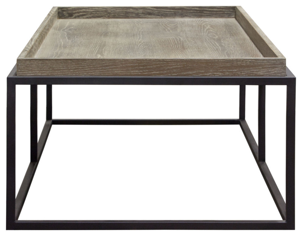 Lex Rectangle Cocktail Table in Rustic Oak Veneer Finish Top  Black