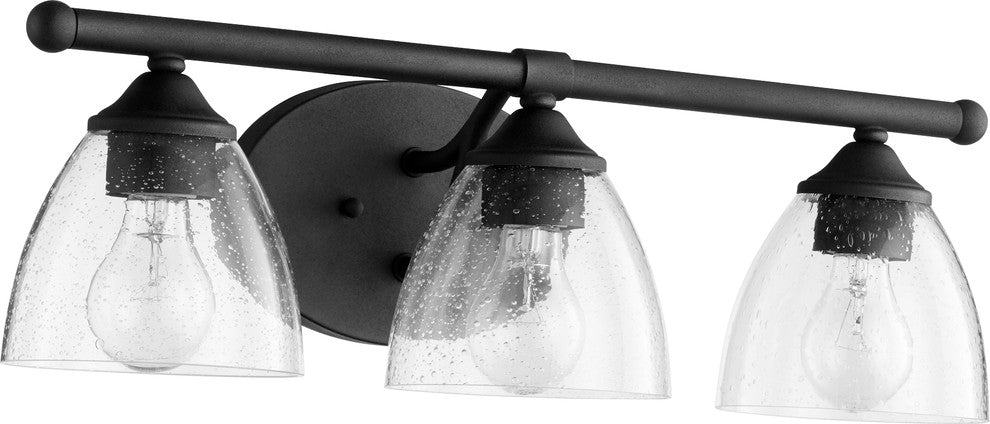 Brooks 3-Light Vanity Fixture, Noir With Clear Seeded Glass