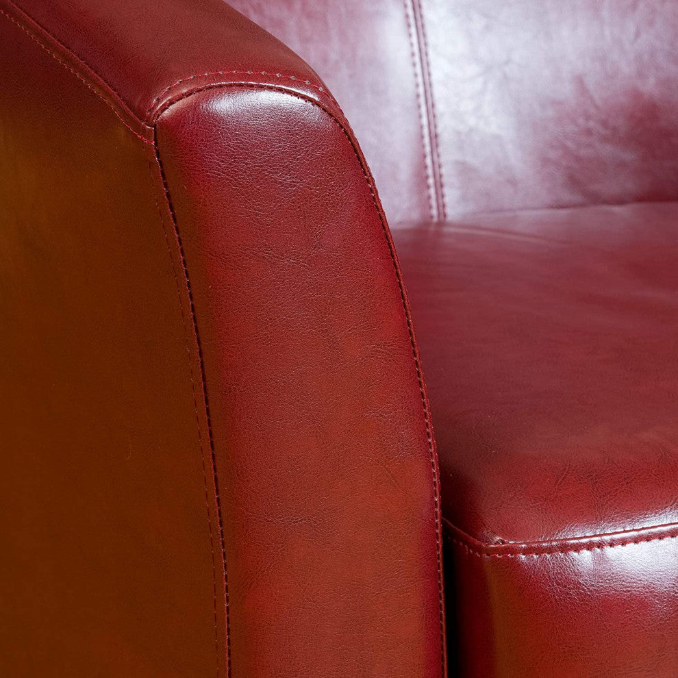 Elegant Oxblood Red Club Chair with Cushioned Bonded Leather and Padded Back