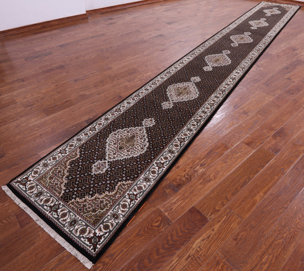 Runner Persian Tabriz Wool and Silk Hand Knotted Rug 2' 8" X 19' 10" Q5976