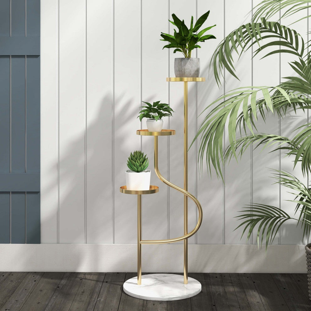42.5" Tall Metal Plant Stand 3 Tier Modern Corner Ladder Planter in Gold