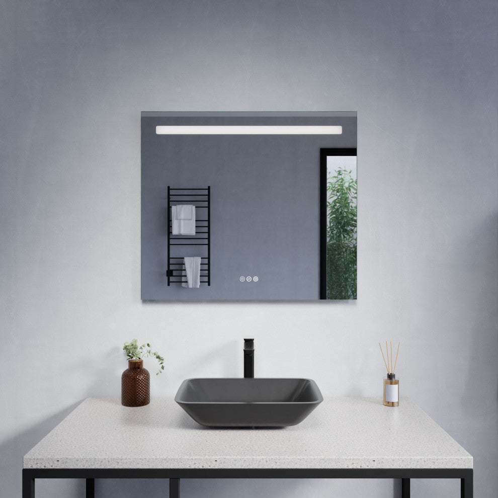 ANZZI 28" x 32" LED Front/Top/Bottom Light Bathroom Mirror With Defogger