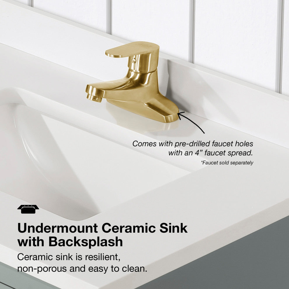 OVE Decors Diya 30" Single Sink Bathroom Vanity, Sage Green, Sage Green, 30 in.