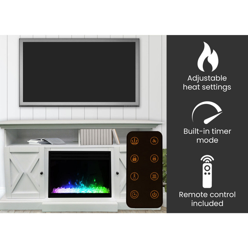 62" Whitby Farmhouse Electric Fireplace Heater WithDeep Crystal Insert, White