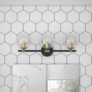 Matte Black 3-Light Bathroom Vanity Light With Globe Glass Shades