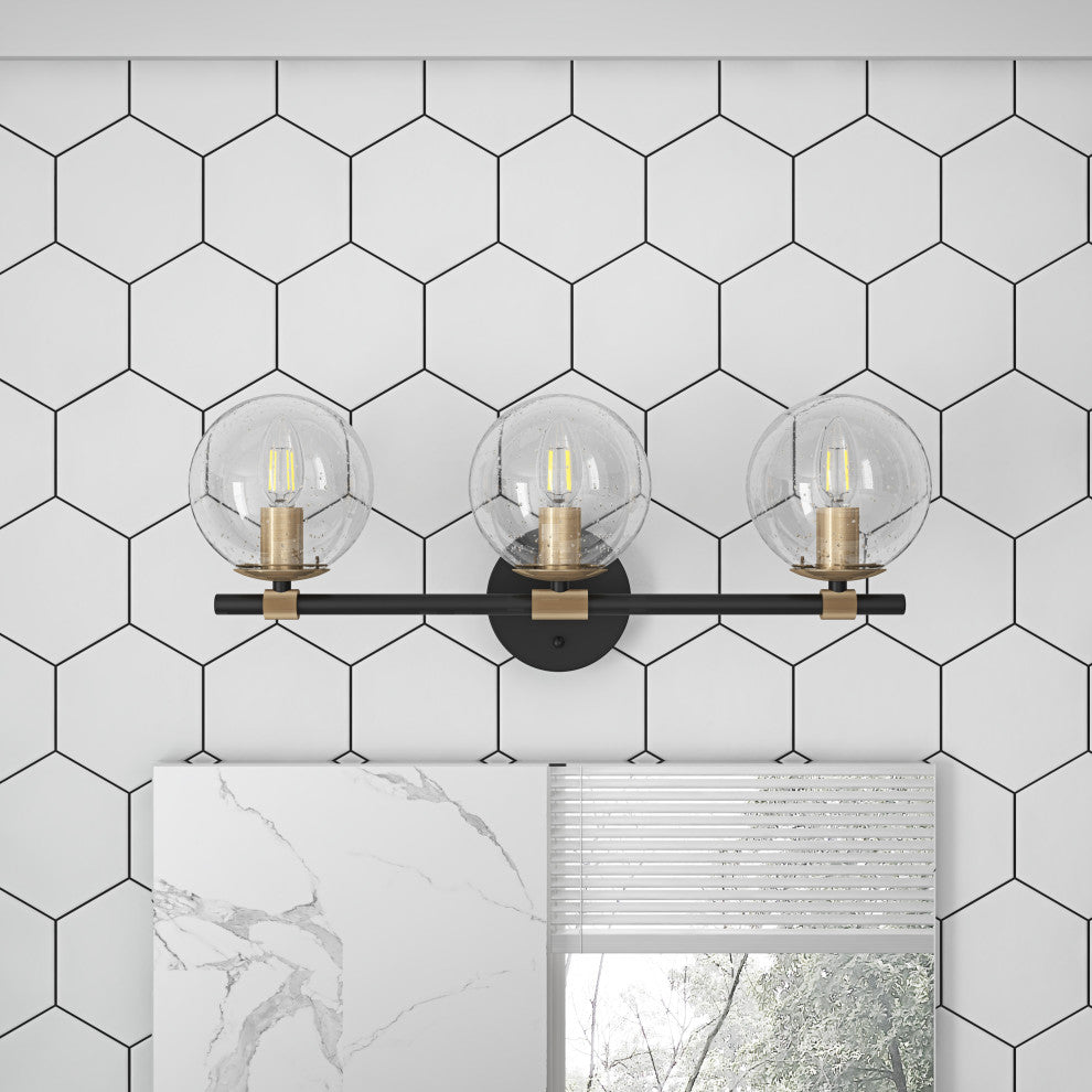 Matte Black 3-Light Bathroom Vanity Light With Globe Glass Shades