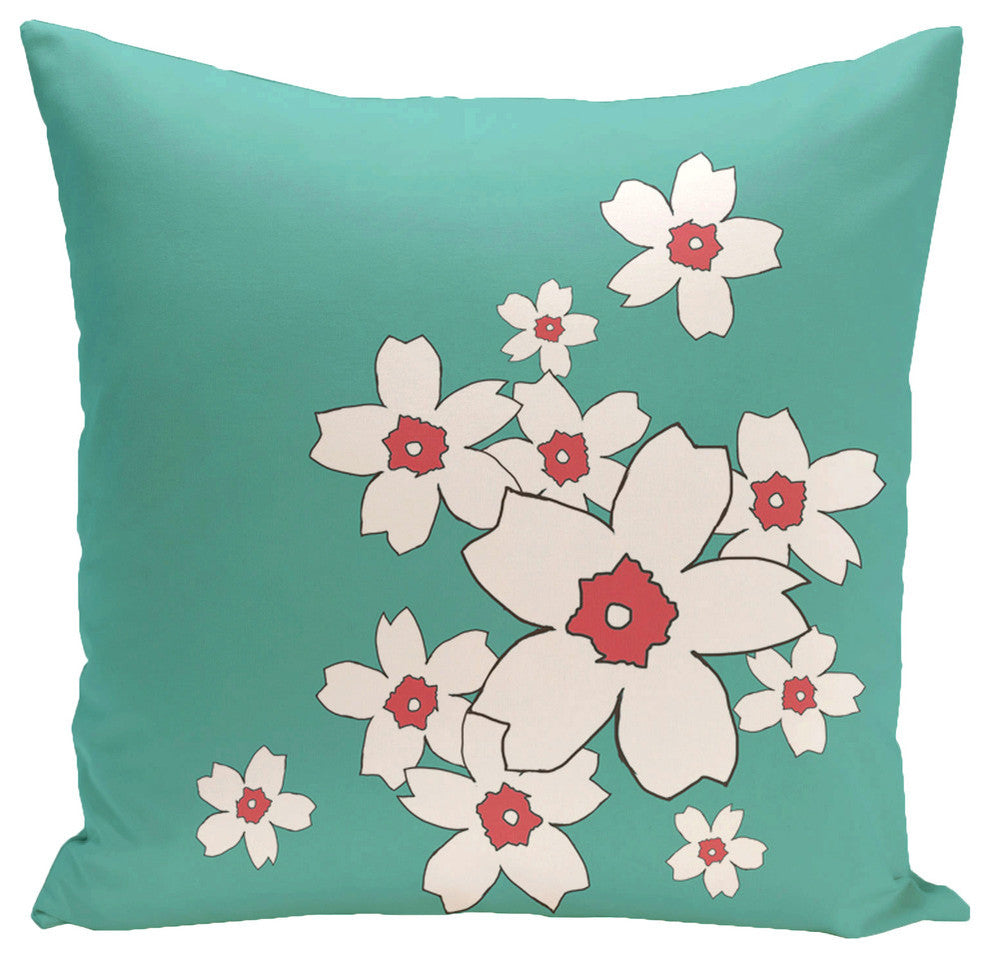 Polyester Pillow, Floral, Green, 18"x18"