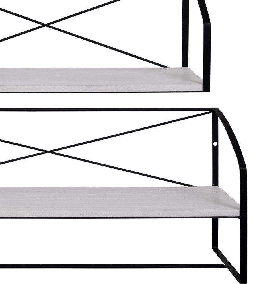 Set of Two Farmhouse Style Wood and Metal Wall Shelves