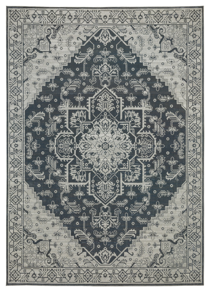 Iris Two-Tone Medallion Blue/ Grey Area Rug 9'10" x 12'10"
