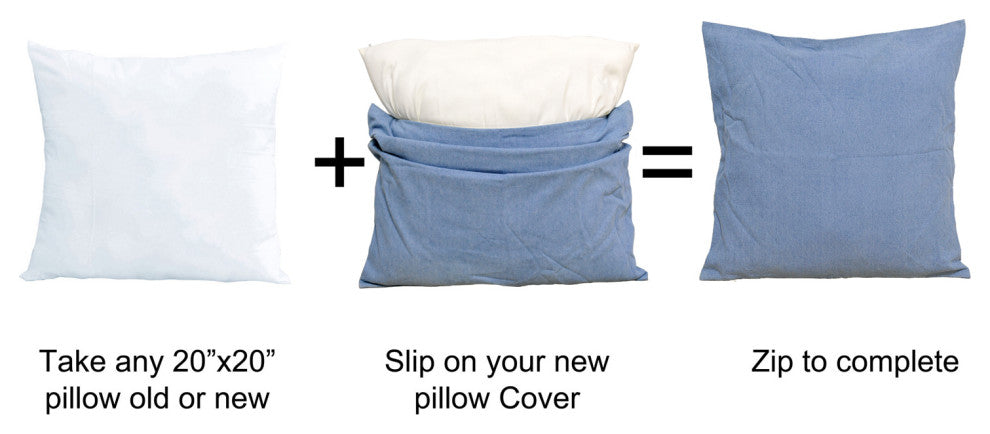 4 Piece Denim Pillow Shell Set (Jeans), Vintage, (2) 20" X 20"