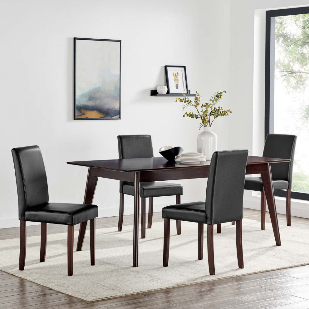 Side Dining Chair and Table Set, Faux Leather, Drak Brown Black, Modern, Bistro