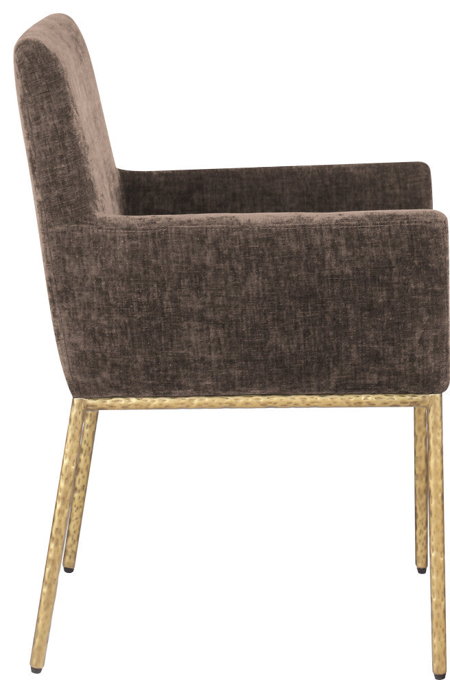 Reeves Upholstered Dining Chair, Brown, Chenille , AC,  Brushed Brass, Set of 2