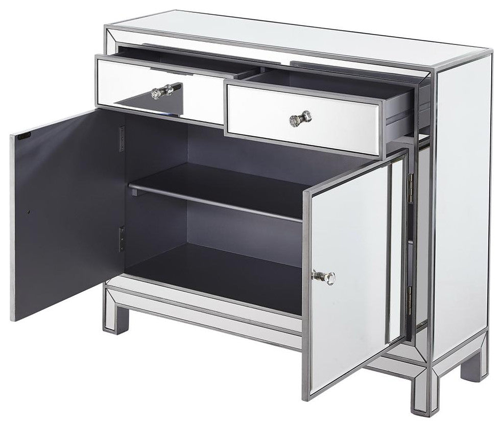 Nightstand 2 Drawers 2 Doors 38" W X 12" D X 32" H , Antique Silver Paint