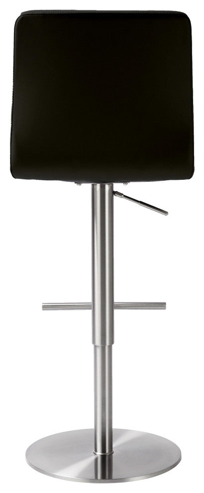 Paddy Black Vegan Leather on Silver Adjustable Stool