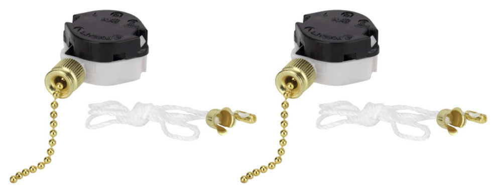 Aspen Creative 21306-2, 3 Speed Ceiling Fan Motor Switch, Polished Brass, 2 Pack