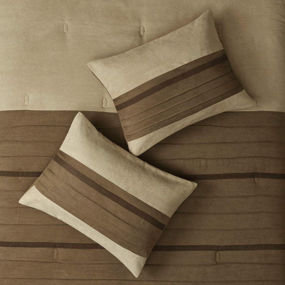 Madison Park Palmer Vera Microsuede 7-Piece Comforter Set, Natural Brown