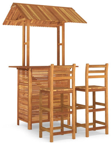 vidaXL Patio Bar Set Outdoor Table and Chairs 3 Piece Solid Acacia Wood Brown