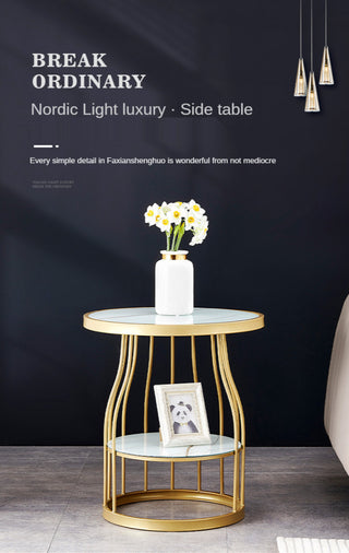 Luxury Tempered Glass Small Side Table with Iron Legs, Gold