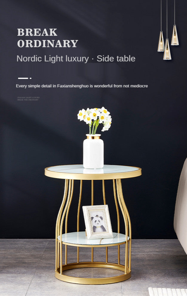 Luxury Tempered Glass Small Side Table with Iron Legs, Gold