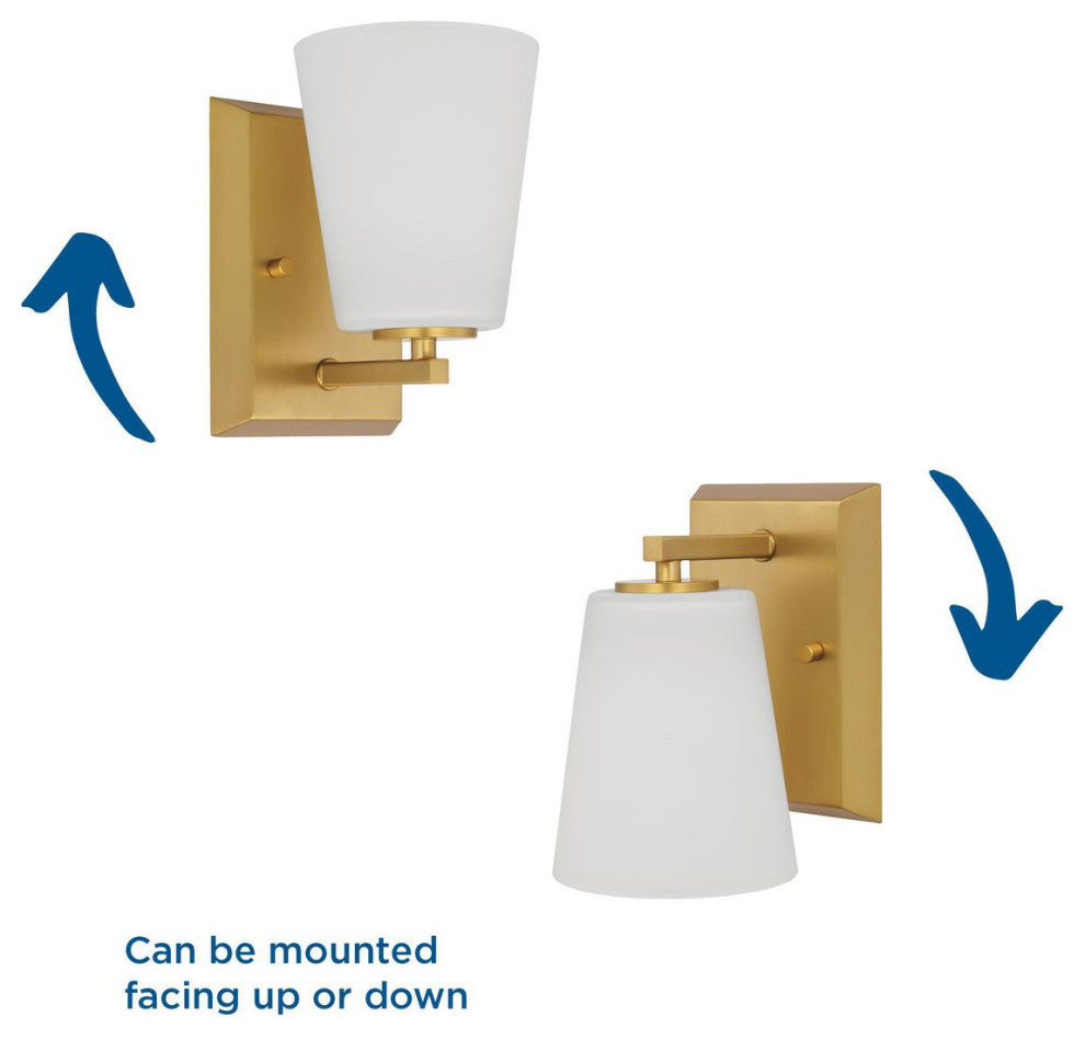 Vertex Collection One-Light Brushed Gold Etched White Glass Bath Light