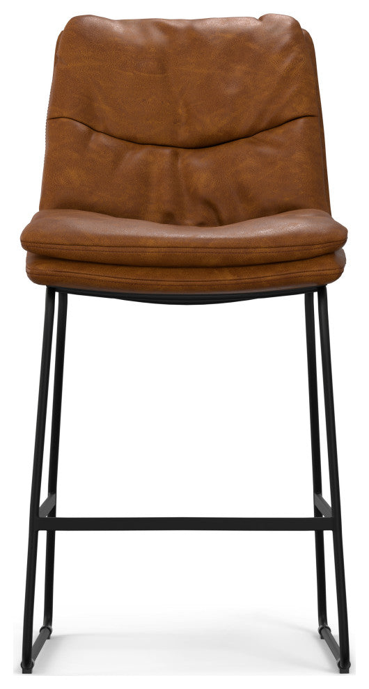Danika Counter Height stool, Set of 2, Camel Brown Vegan Faux Leather