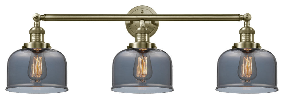 Bell 3-Light 32" Bath Vanity Light, Antique Brass, Plated Smoke