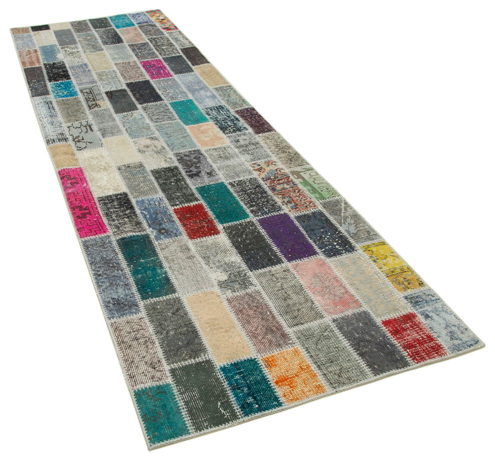 Rug N Carpet - Handwoven Oriental 3' 1" x 10' 1" Antique Patchwork Runner Rug