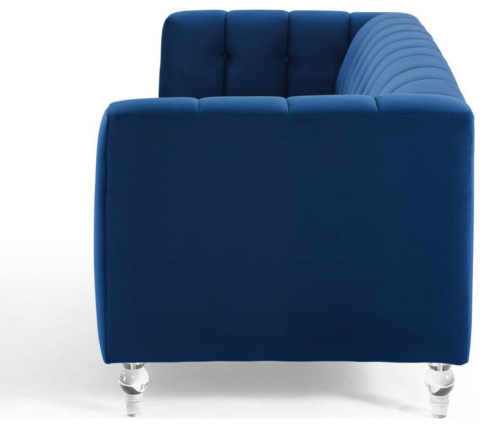 Tufted Sofa, Velvet, Blue Navy, Modern, Living Lounge Hotel Lobby Hospitality