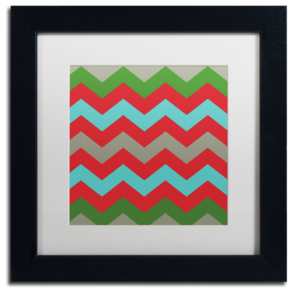 Color Bakery 'Xmas Chevron 7' Matted Framed Art, Black Frame, White Mat, 11x11