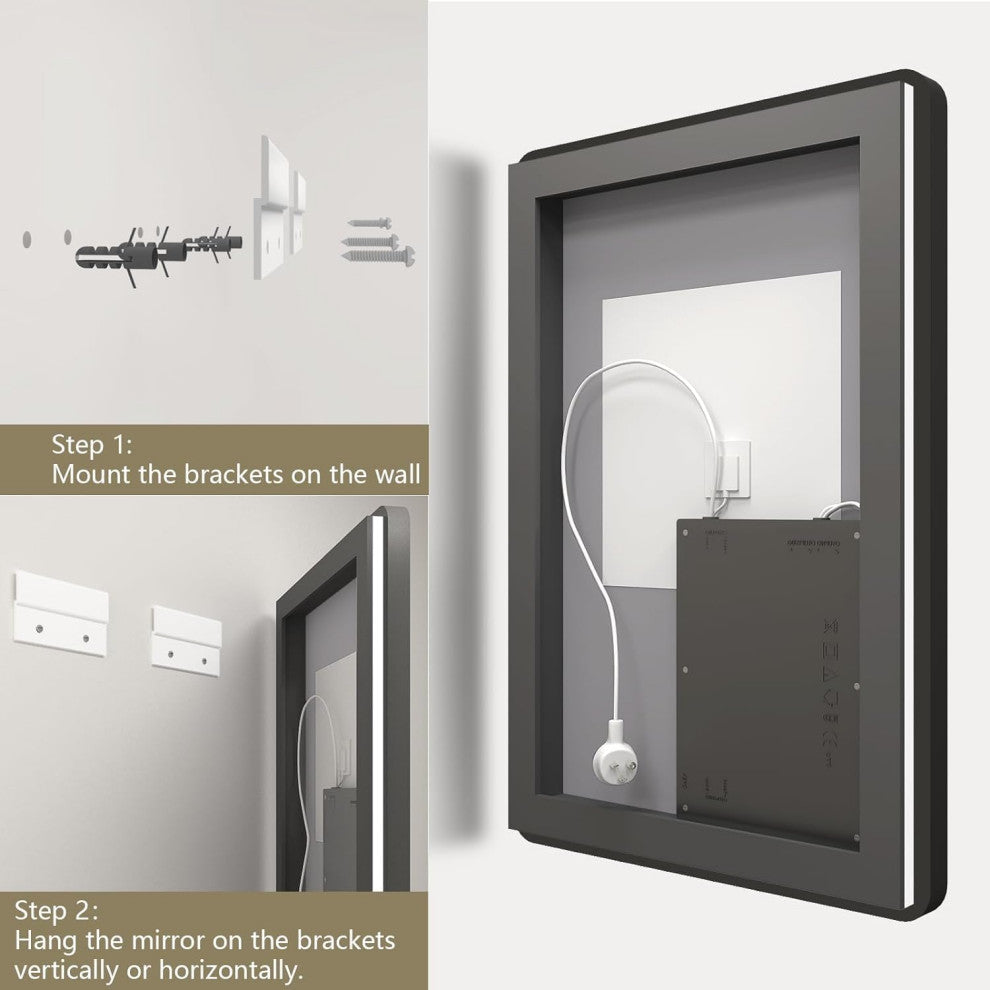 Dyconn Faucet M22 Black Frame Wall Mounted LED Bathroom Vanity Mirror, 4836