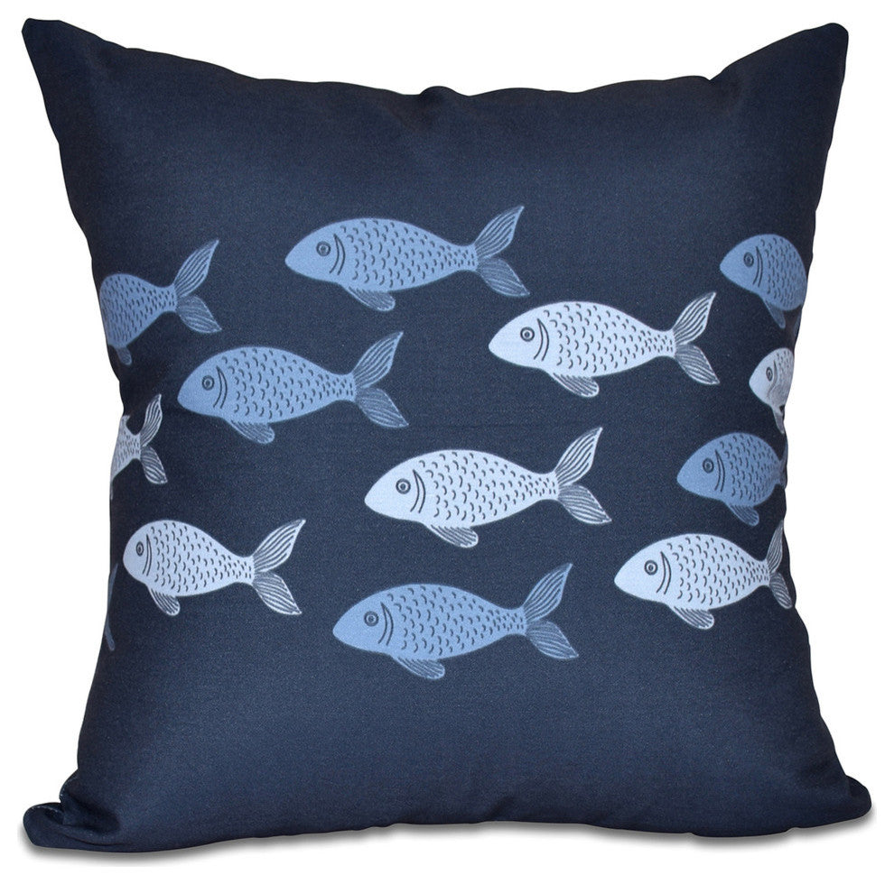 Fish Line, Animal Print Pillow, Navy Blue, 20"x20"