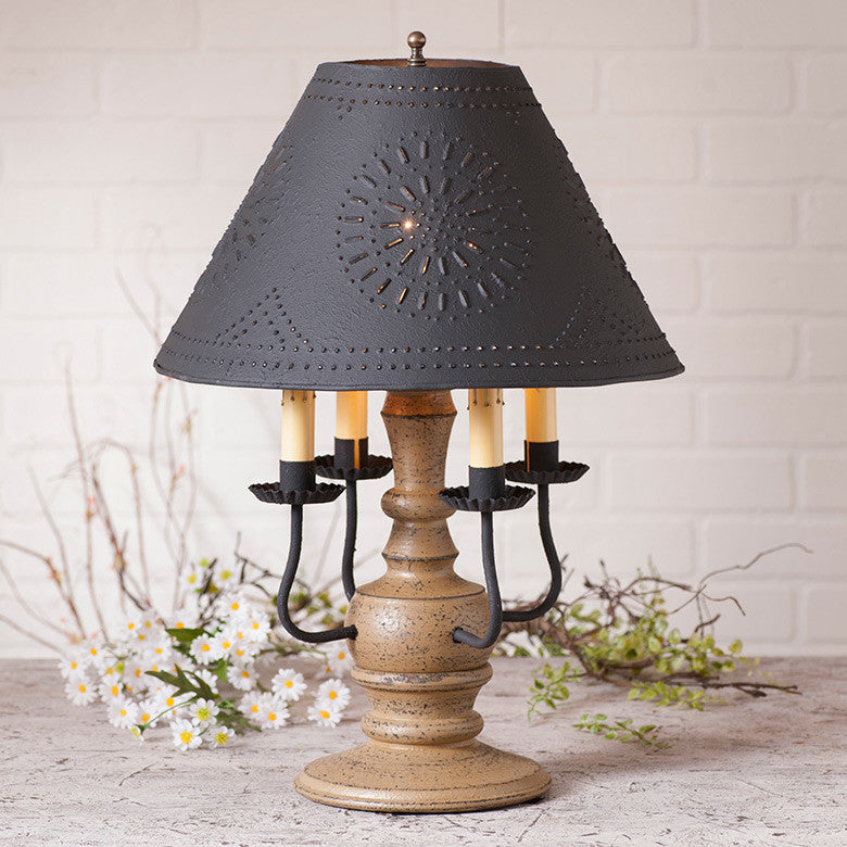 Handcrafted Wood Table Lamp Cedar Creek With Punched Tin Shade, Pearwood