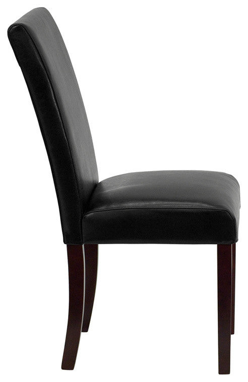 Leather Upholstered Parsons Chair, Black, 16"x19"x39"